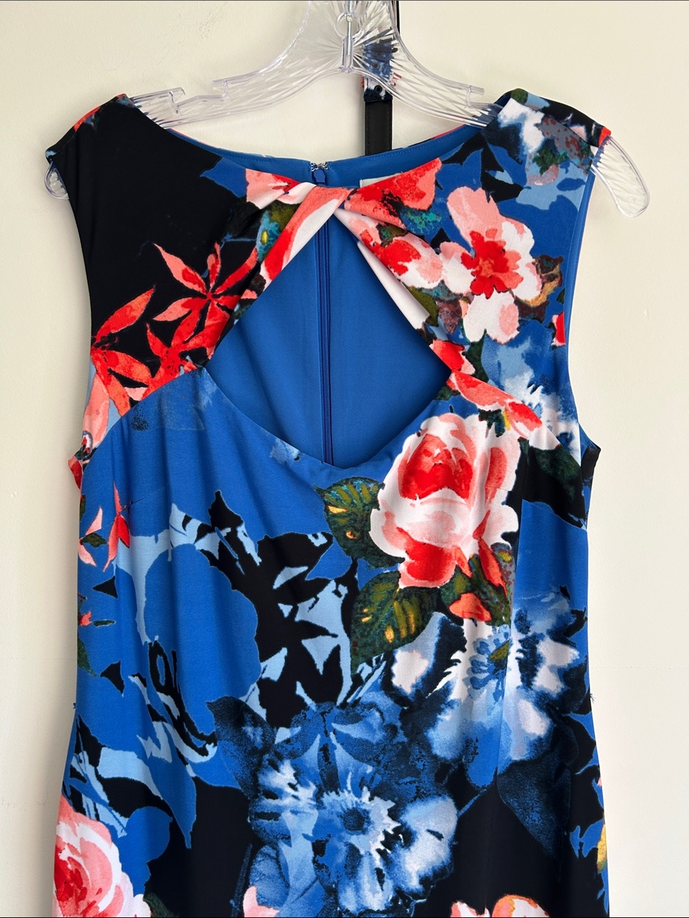 Cache Blue Floral Midi Dress with Keyhole Detail